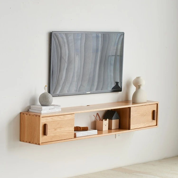 ATUNUS Modern Tropical living room furniture nordic Minimalist solid oak wood wall mount TV stand cabinets design