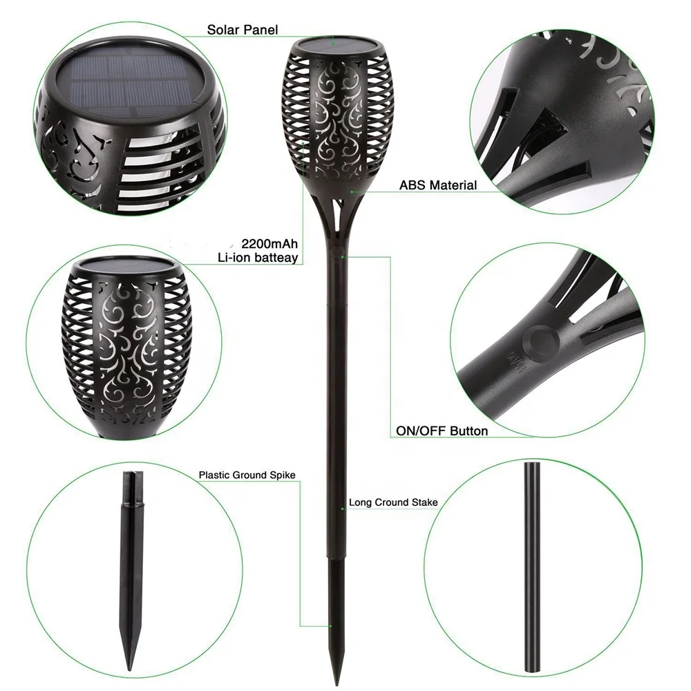  Outdoor Solar Torch Flame Lights Led Garden Light Landscape Flickering Lamp Courtyard Balcony IP65