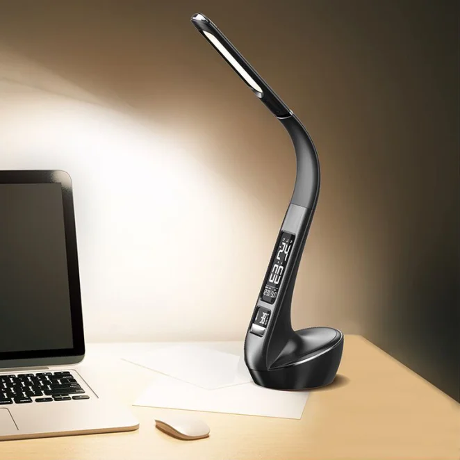 Flexible table lamp with clock  imitation leather lamp for reading  and working