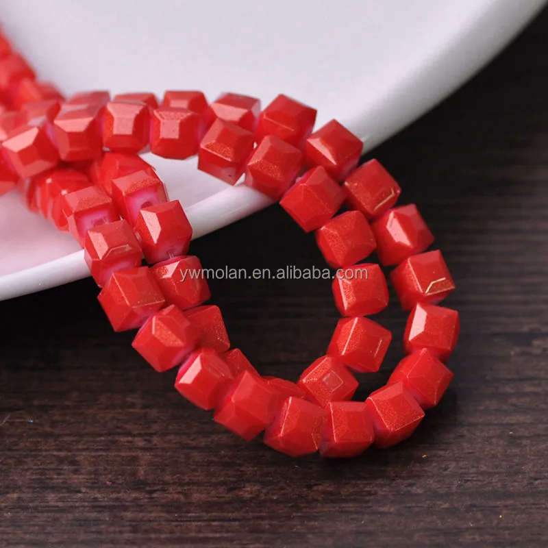 4mm 6mm 8mm Foil Coated Cube Faceted Glass Loose Crafts Beads Wholesale Lot for Jewelry Making DIY Crafts Findings