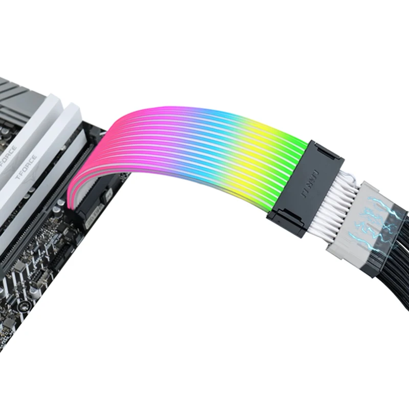 Lian Li Strimer Wireless RGB PSU Extension Cable Bendable Silicone Wire Gen.4th ATX 24Pin 16Pin ,Detachable Soft Silicone