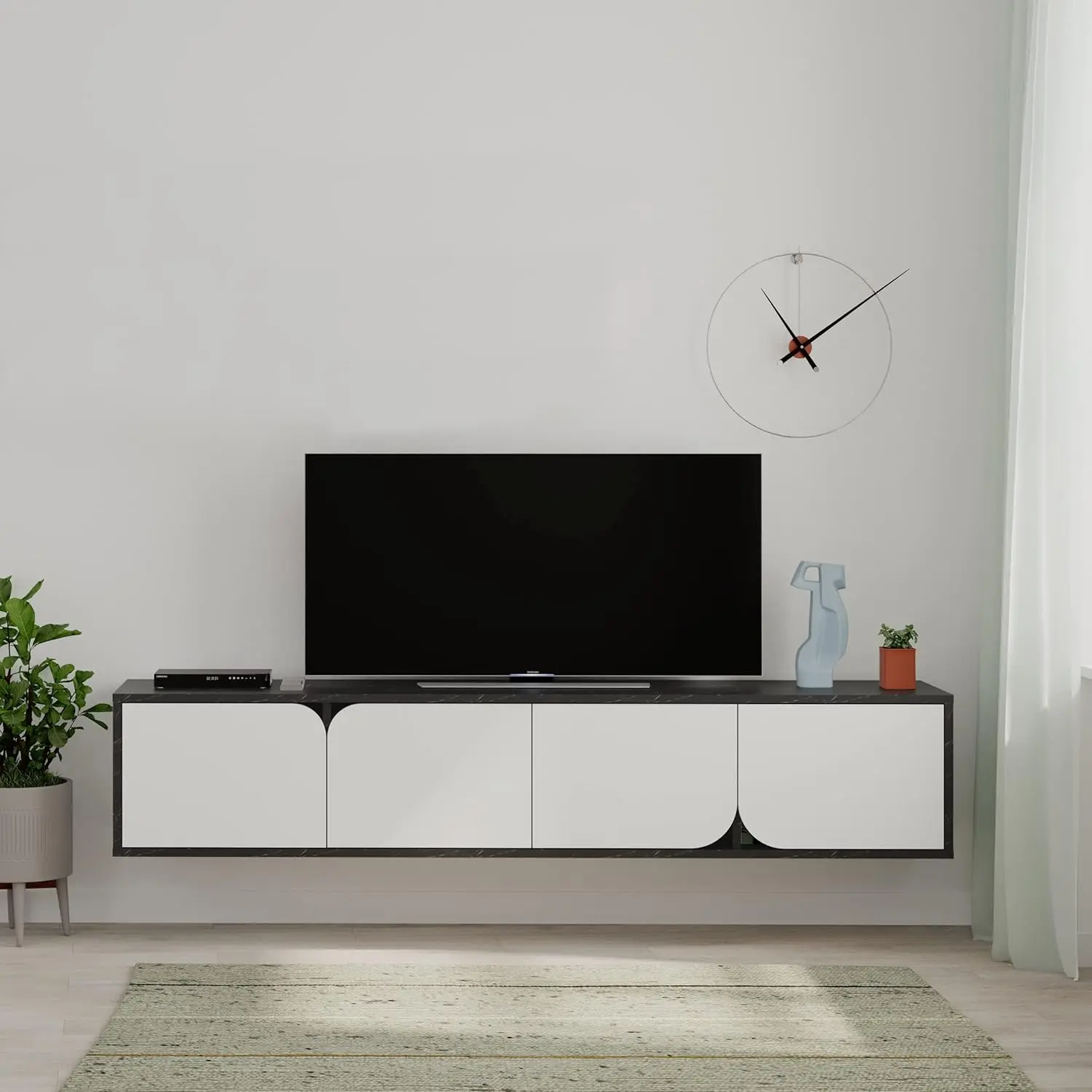 Modern TV Stand Multimedia Centre TV Unit Black Marble Effect White With Storage Cabinet 180cm