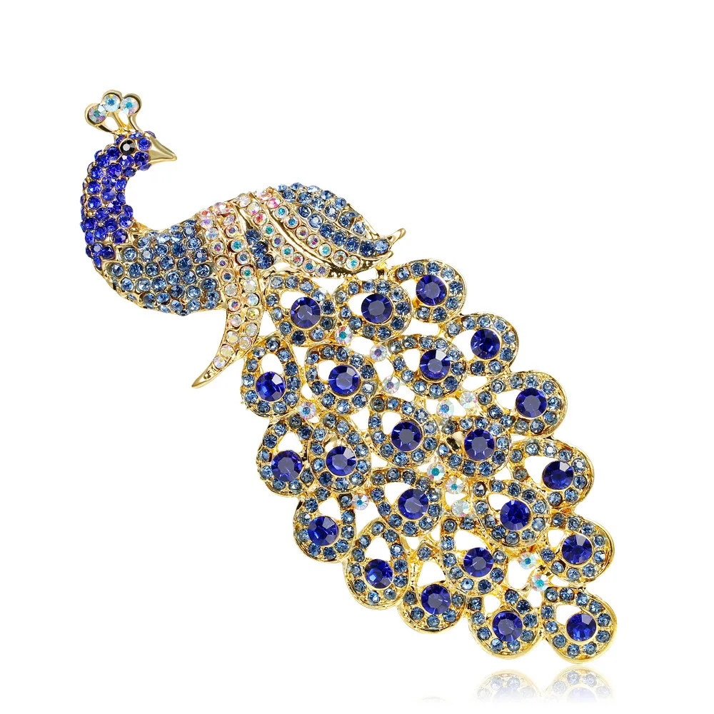 DRAG067 New Design Female Diamond Animal Blue Color Peacock Brooch Pin