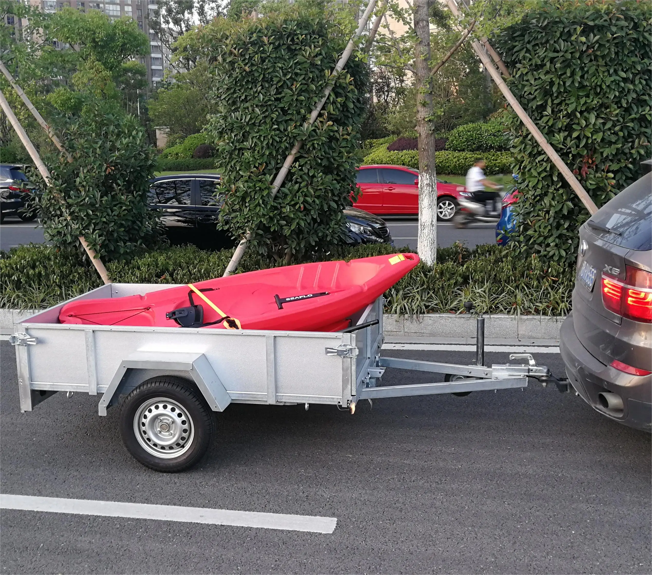 ATV Trailer with Removable Stake Sides and Ramp for Firewood
