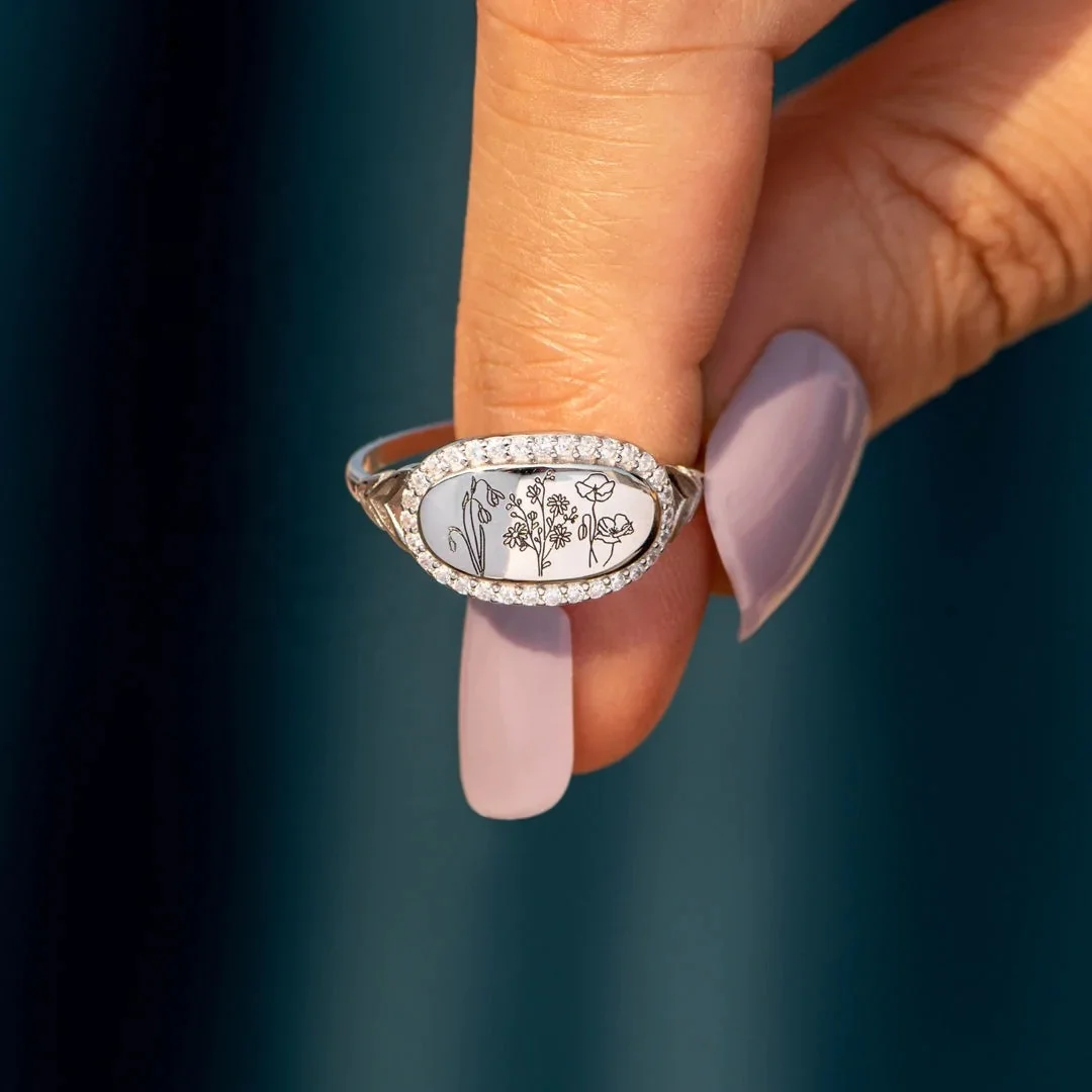 Dina  Wholesale Fine Jewelry  Women 925 Sterling Silver Floral Birth Flower Ring Band Diamond Zircon Stone Women Rings