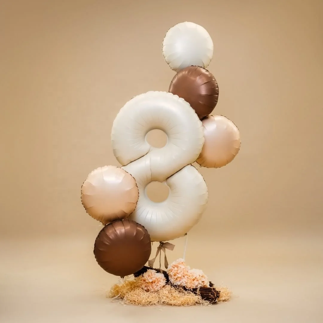 26inch 40 Inch caramel cream color Large Size Air Filled He 4d round orb star foil Balloons for birthday Party Anniversary Deco