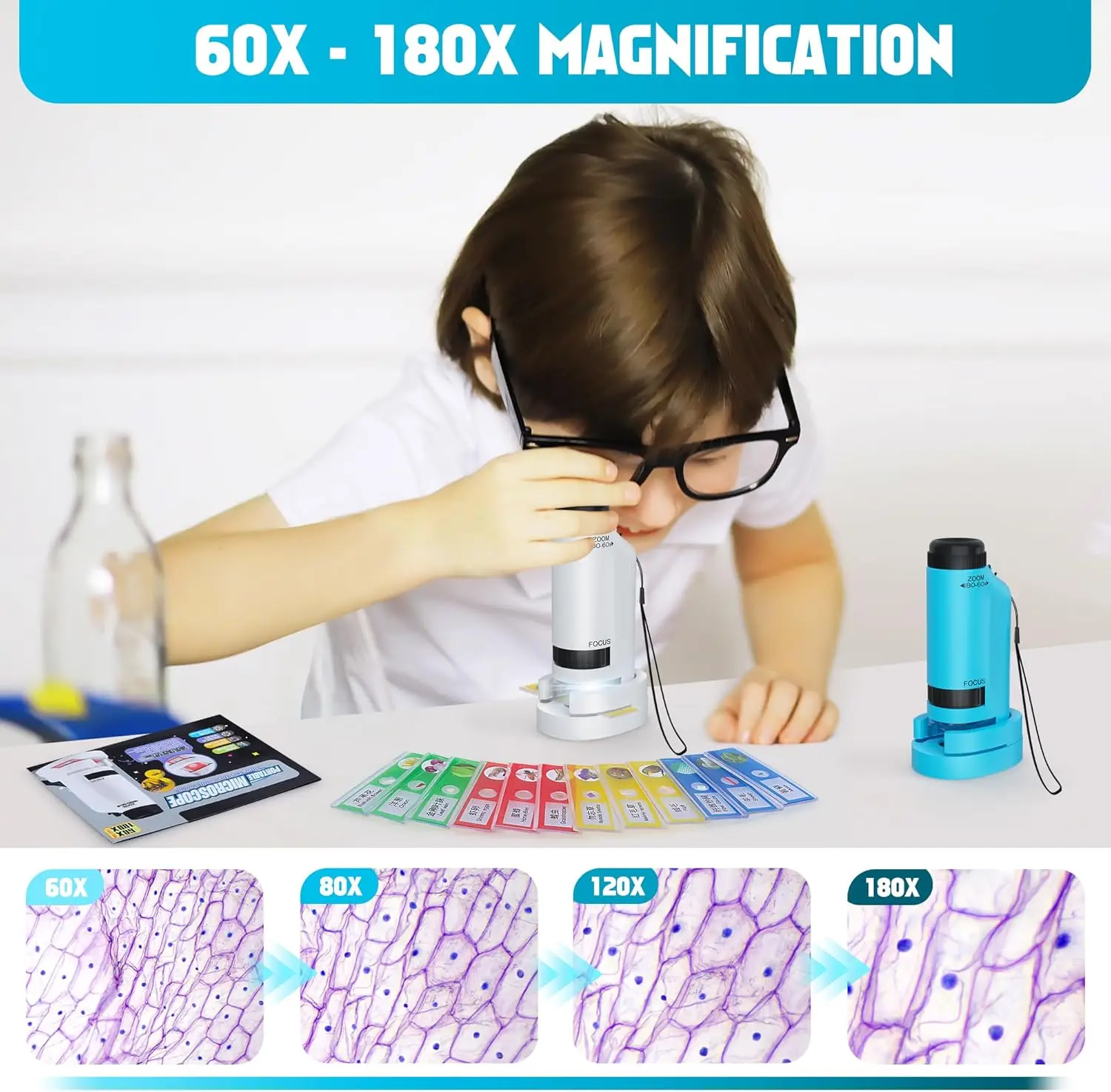 60x-180x Handheld Mini Microscope Kids with LED Lights,Microbiological Observation Lab Study, Educational Kit,Pocket Microscope