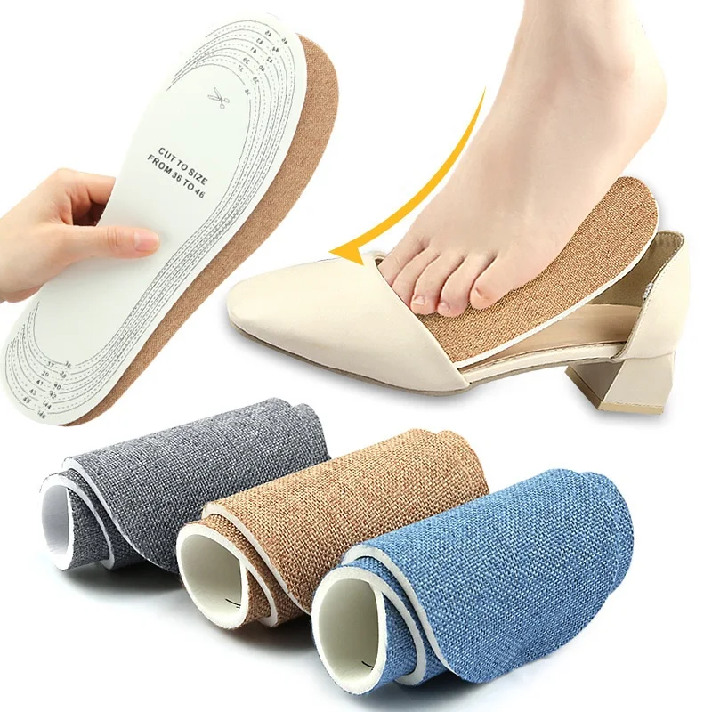 Linen Latex Insoles Unisex Soft Breathable Sweat Absorbing Shock Absorption Shoes Pads Summer Cool Casual Sports Shoes Inserts