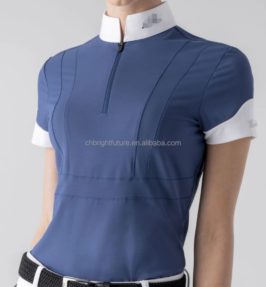 Custom LOGO Riding Shirts Horse Polo Shirt Tops Clothing Manufacturers Show Zip Top Women Equestrian Base Layers 2024