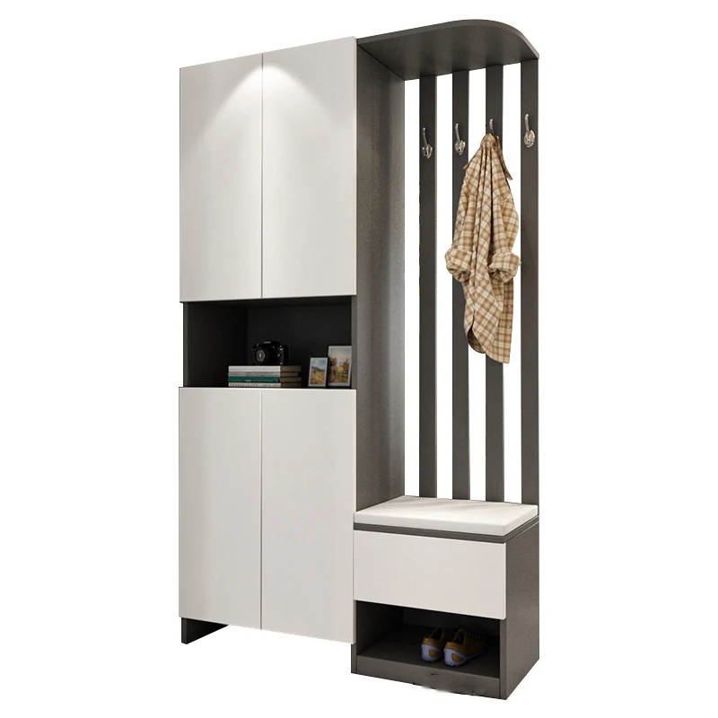 Modern Minimalist Entrance Cabinet with Wooden Shoe Racks Integrated Door Partition Screen for Hotels Simple Design Style