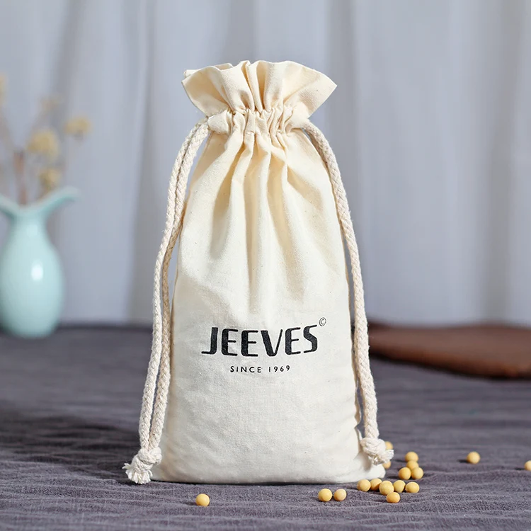 Custom Logo Printed Burlap Hessian Coffee Christmas Gift Drawstring Jute Gunny Pouch Brown Cotton String Jute Bag
