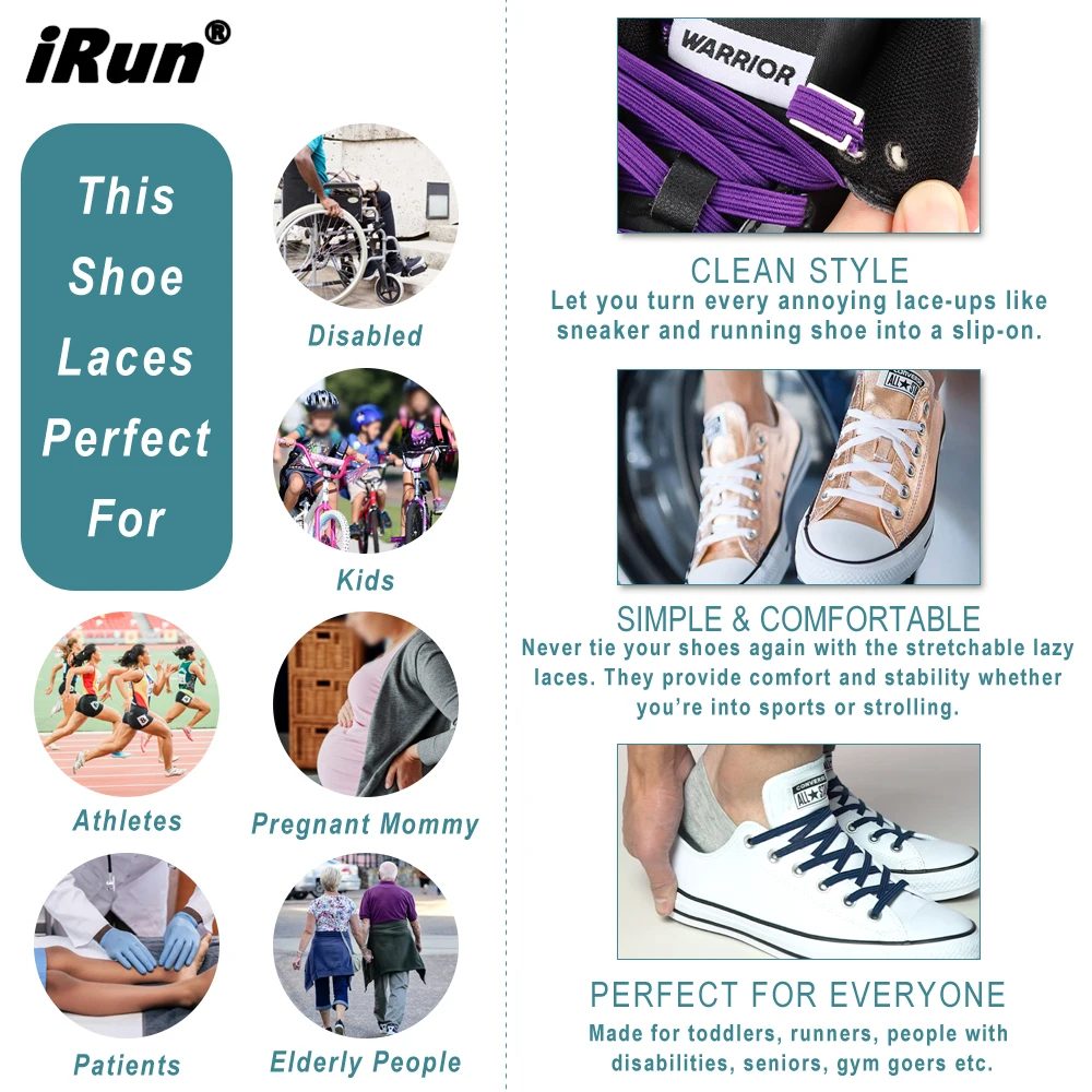 iRun Casual Elastic Shoe Laces Lazy No Tie Running Sports Elastic Flat Shoelaces Purple with Fasten Anchor