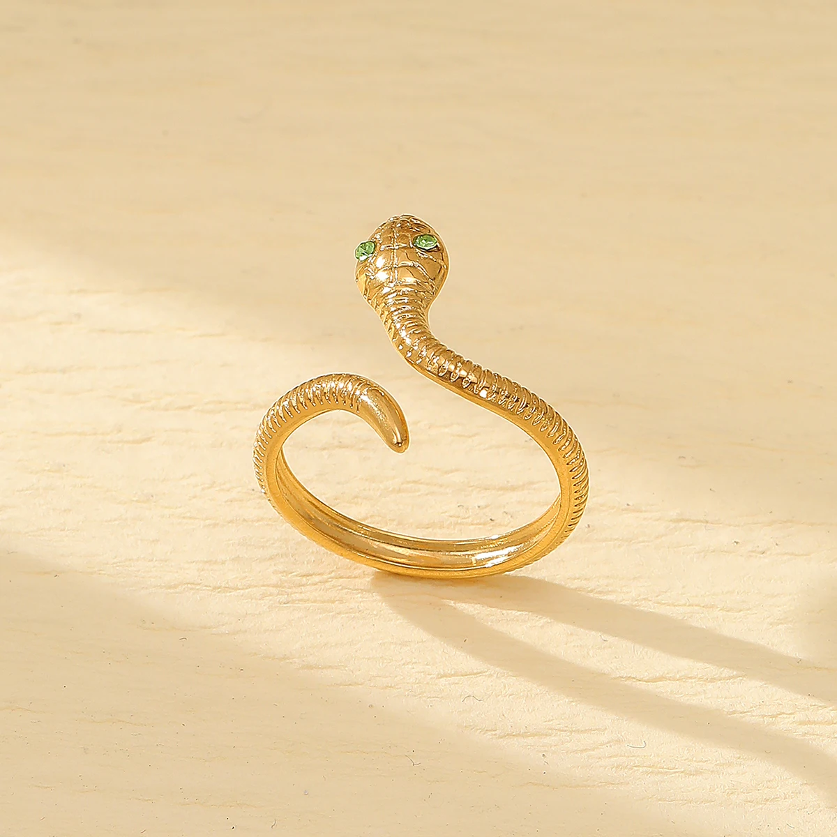 Personality Serpentine Snake Ring 18K PVD Gold Plated Stainless Steel Snake Eye Zircon Adjustable Open Ring Women Jewelry