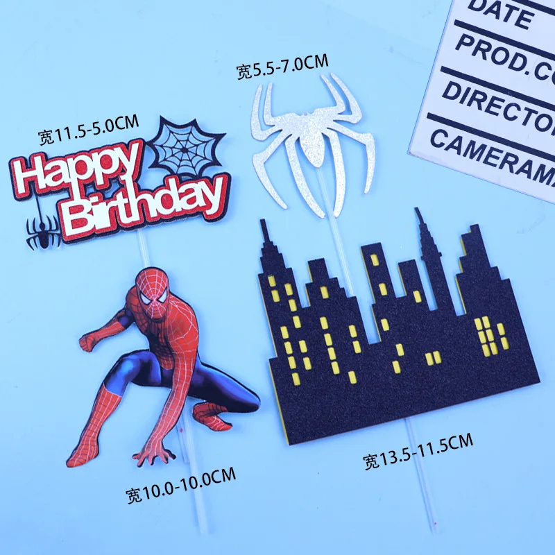 Happy Birthday spider-man big Cartoon Cake Decoration Flag Insertion Card Cake Plug-in Baking Props paper cake topper set