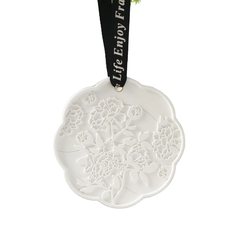 FinRu Car Pendant Logo Customized Hanging Aroma Gypsum Scented Ceramic Aroma Stone Fragrance Essential Oil Diffuser