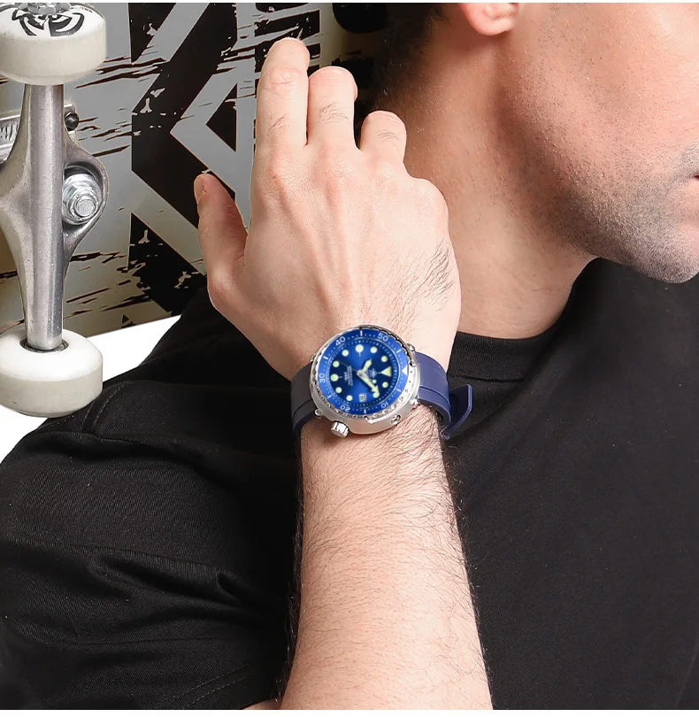 Popular Models Addies Brand Rubber Strap Stainless Steel With Crown Mechanical Watch For Men Automatic