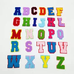 26 alphabets heat press backing colorful towel chenille letter patch iron on chenille patches for garment hat hoodie