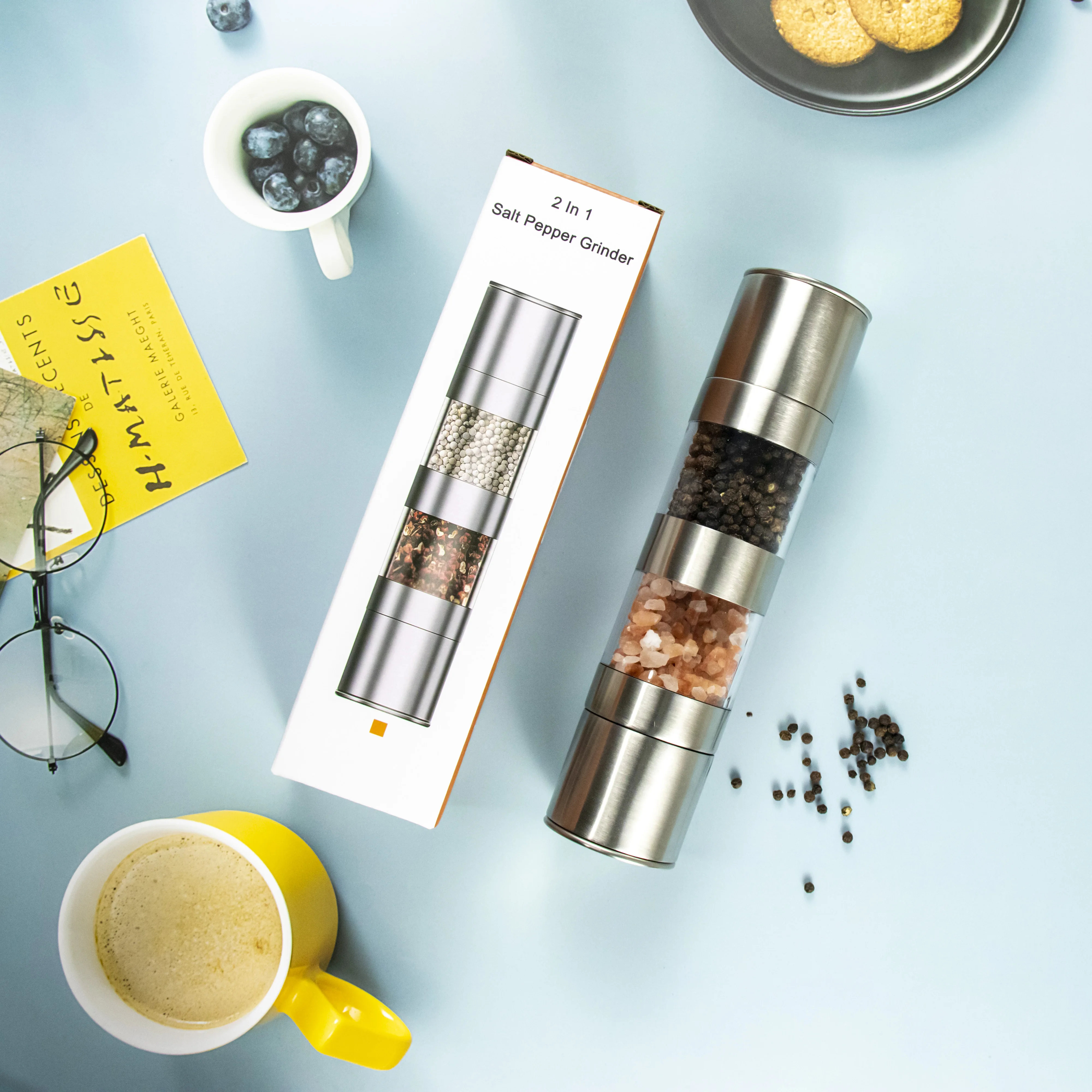 Stainless Steel Barbecue Seasoning Containers Storage Magnetic Spice Jar Set With Pepper Grinder