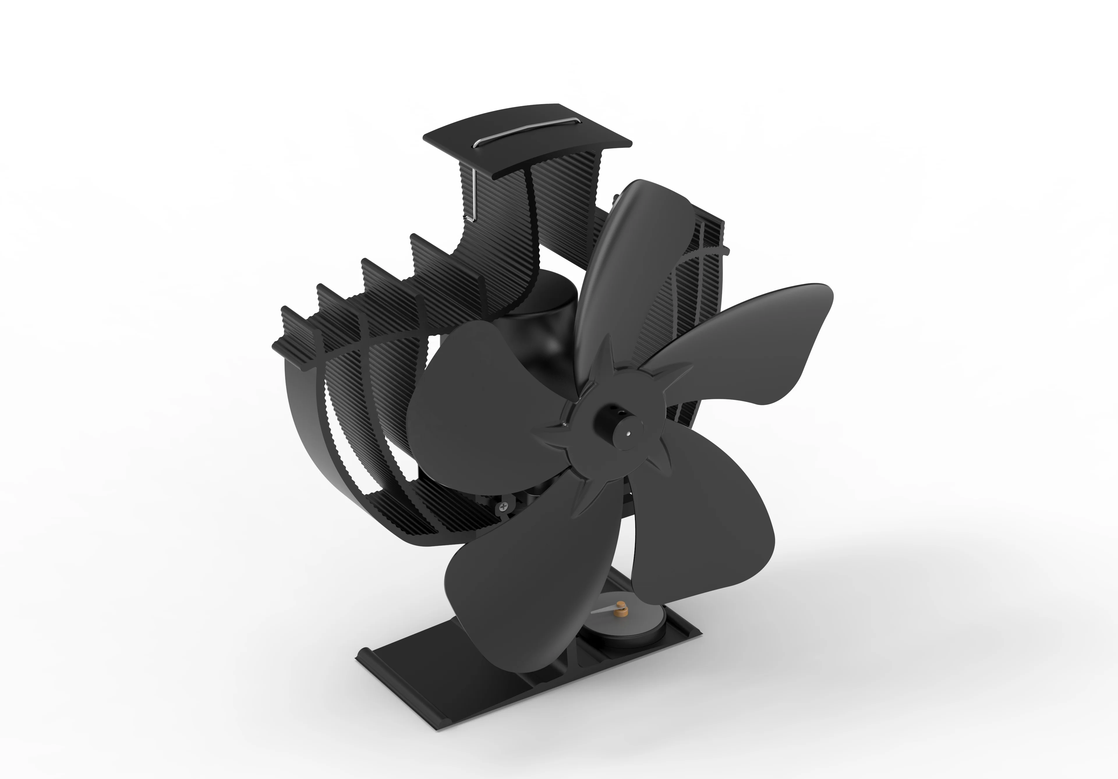 Double chip environmentally friendly silent 60 angle oscillating fireplace fan 5 blades mini heat powered wood stove fan