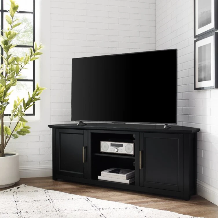 Factory wholesale modern luxury black wood tv stand corner cabinet furniture for living room