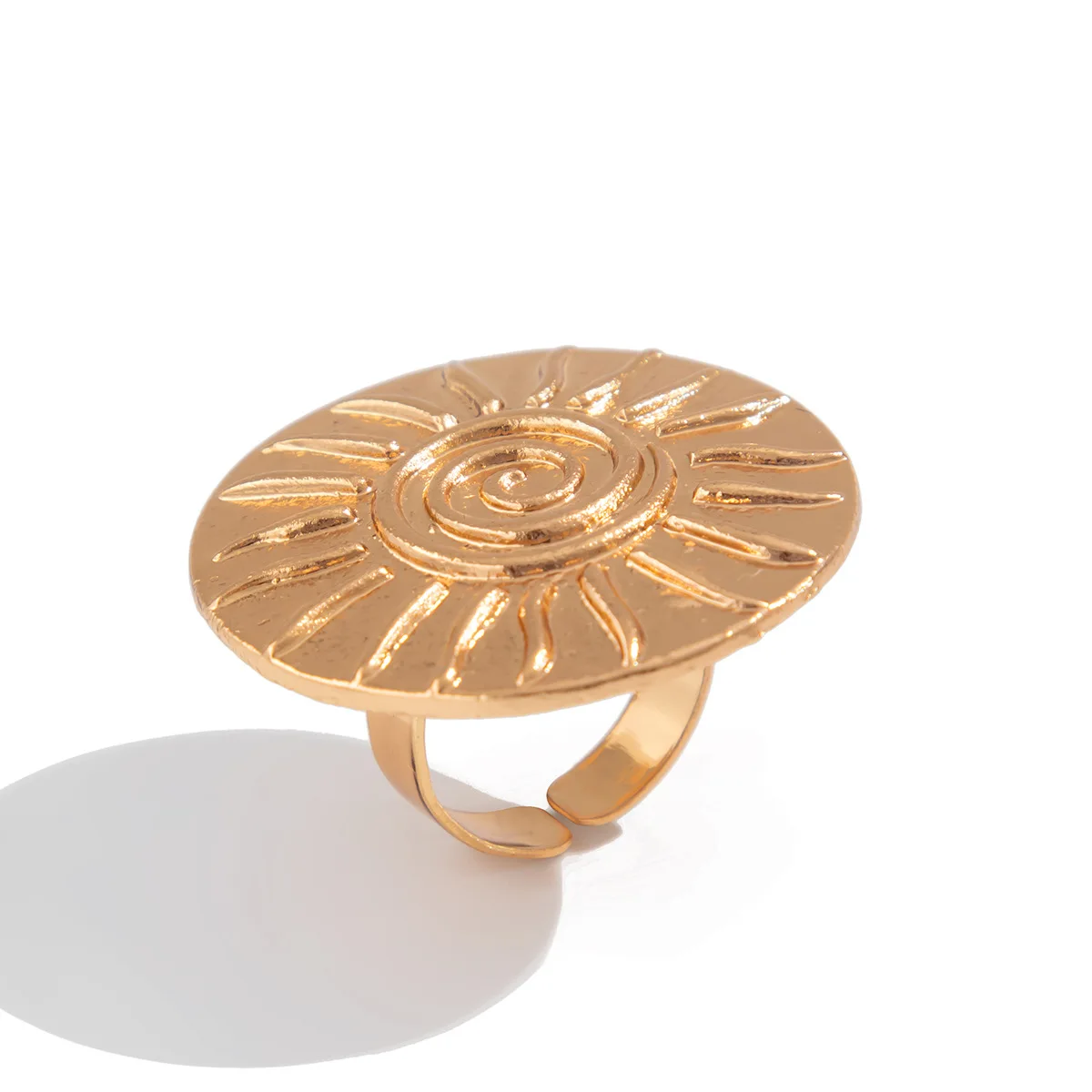European Style Women Exaggerated Big Sunflower Rings Gold Plated Vintage Sun and Moon Rings