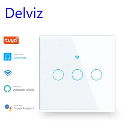Delviz EU Standard Crystal glass touch panel,Remote Control Tuya Wall Switch Work With Google Alexa,WIFI Wall Light Smart switch