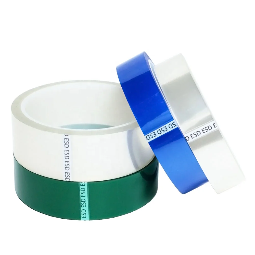 3- High-temp Green Clear Transparent Blue Color Low Static Anti Static ESD Polyester PET Film Silicone Glue Self Adhesive Tape