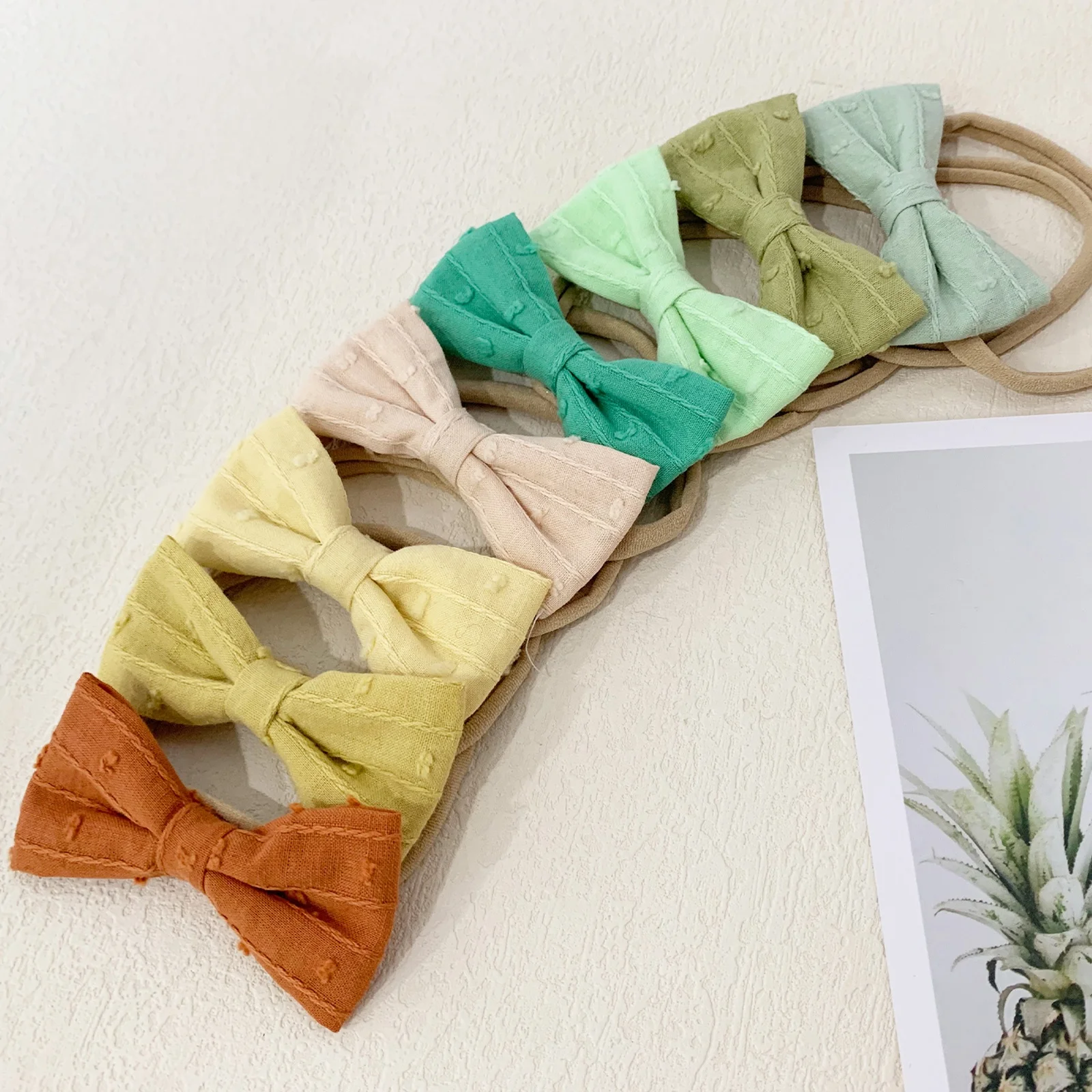 E-Magic sweet Custom set soft 8cm Handmade floral Cotton ribbon bow with hair rubber for girls woman hair accessory