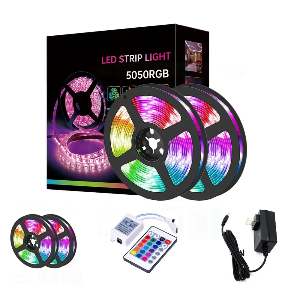 12V IR Control 24key Indoor Decoration 5m 10m 30m non Waterproof SMD 5050 RGB LED Strip Lights for bedroom