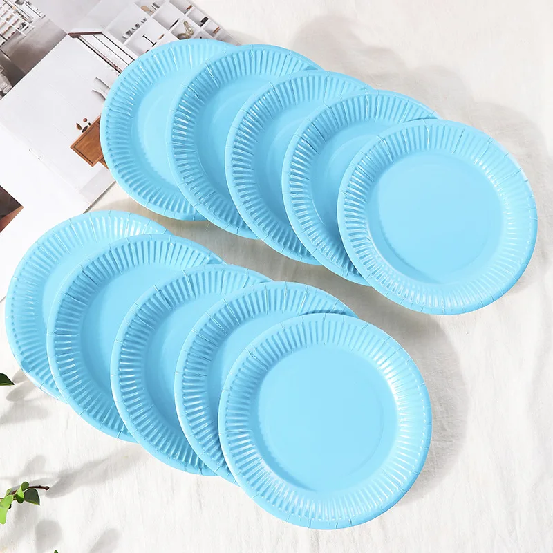 disposable paper Plates  Large Round Paper Dinner tableware solid color Party Tableware Supplies