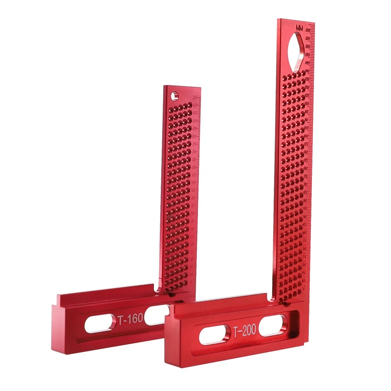 Woodworking Right Angle Ruler 160/200mm L Shape Measuring Gauge Tool Aluminum Alloy Hole Ruler 90 Degree Scribing Marking Tool