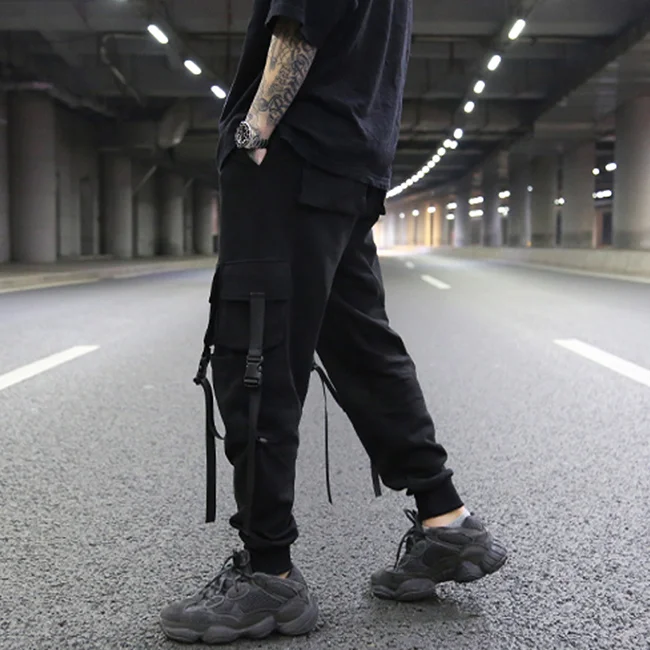 Уличные брюки-карго OEM с несколькими карманами, мужские черные винтажные хлопковые повседневные брюки, спортивная одежда для скейтборда для подростков, оптовая продажа со склада