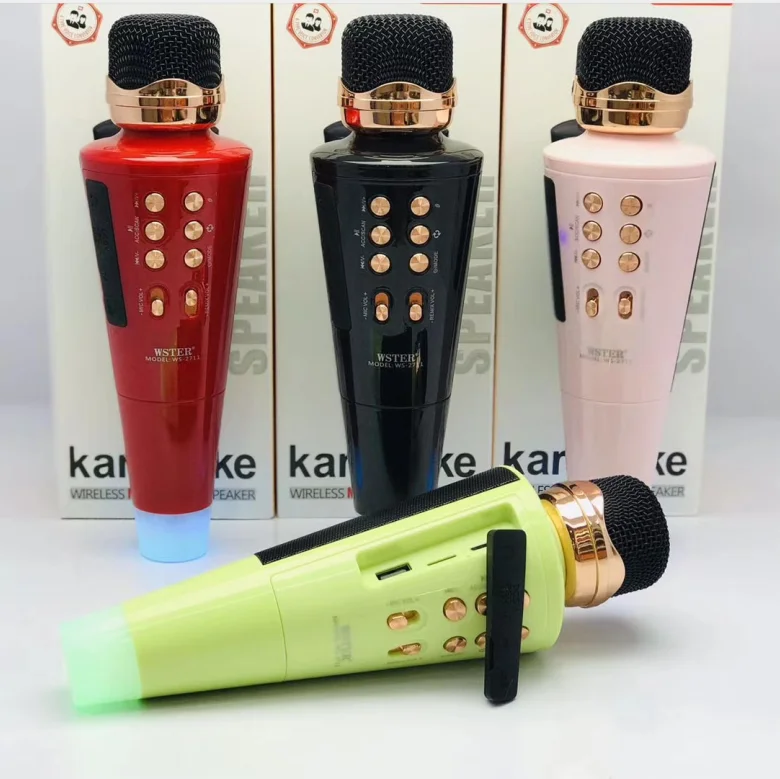 2020 New Arrival   Karaoke Speaker Original WSTER WS-2711  Wireless  Microphone Speaker With Disco Light