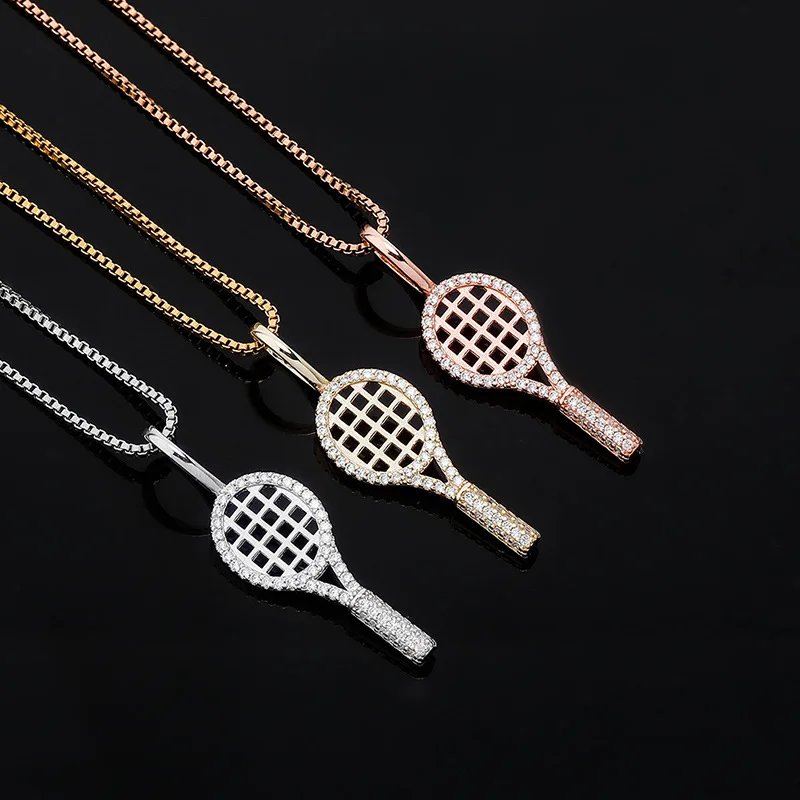 Fashion Jewellery 925 Sterling silver Zircon Tennis Racket sports charm pendant necklace gift jewelry