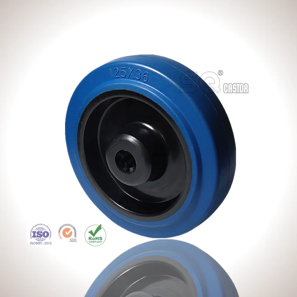 100mm 125mm 200mm Sealey Heavy-Duty Blue Elastic Rubber Fixed Castor Wheel