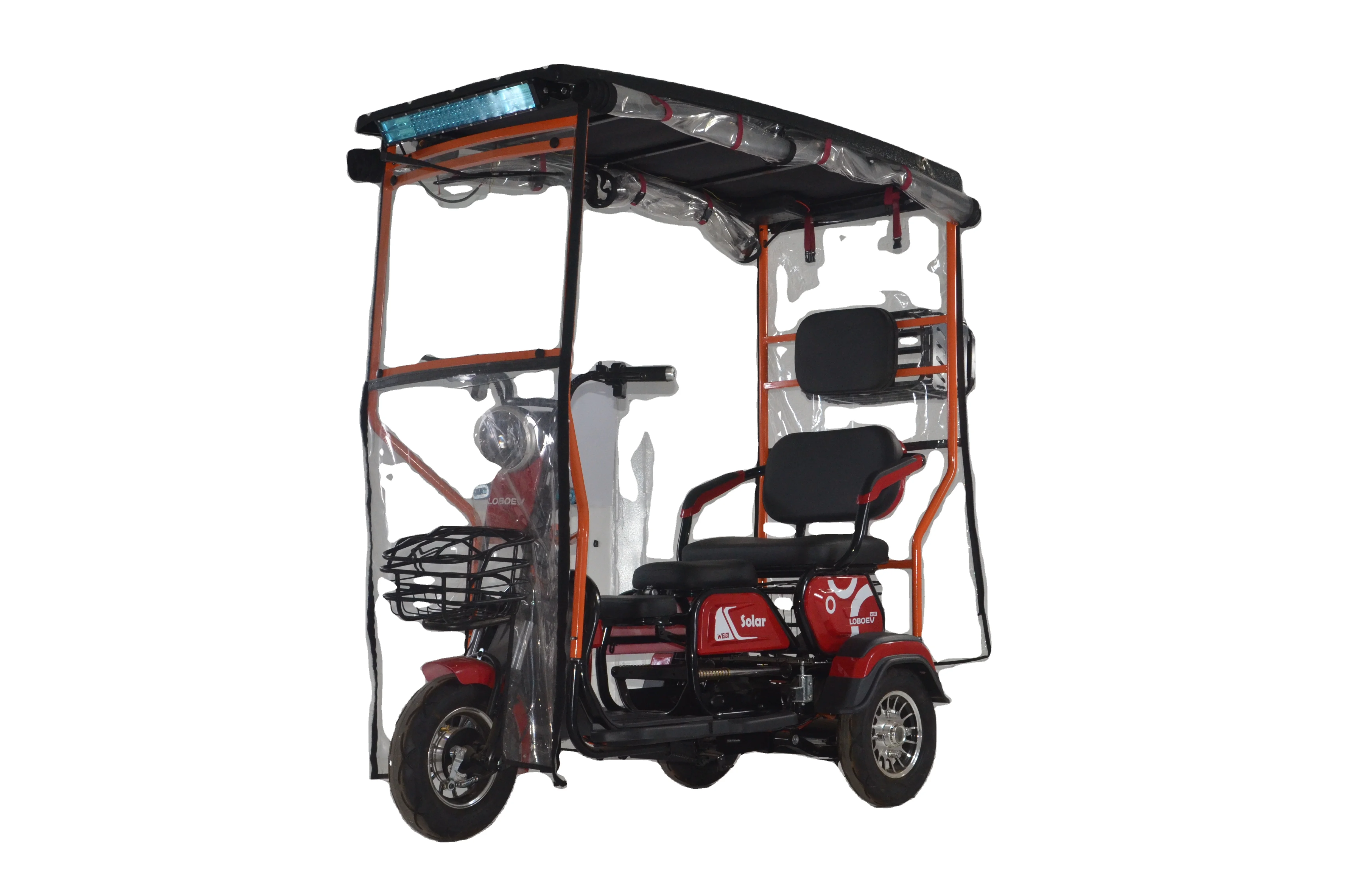 Durable Popular Solar electric tricycle With rain curtain Folding Seats With wiper electric tricycles with solar panel