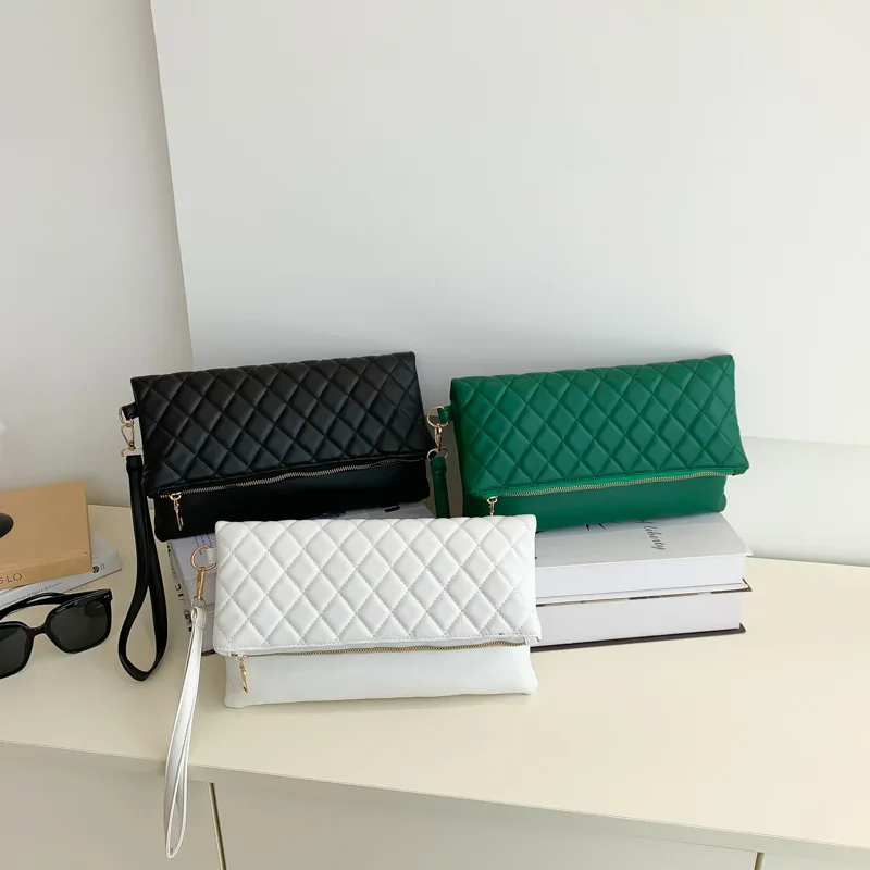 Monogram Blank Wristlet Purse Women Leather Wristlet Clutch Pouch Phone Bag Wallets Quilted Foldover Oversized Clutch Bag