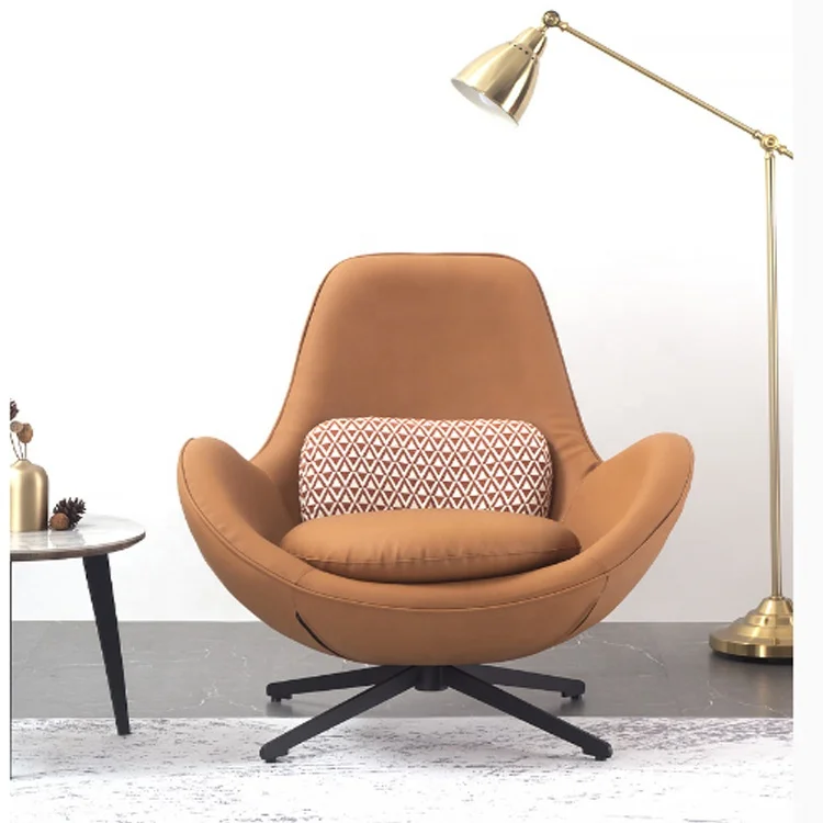 Northern Europe living room furniture swivel leather egg shell chair with cushion