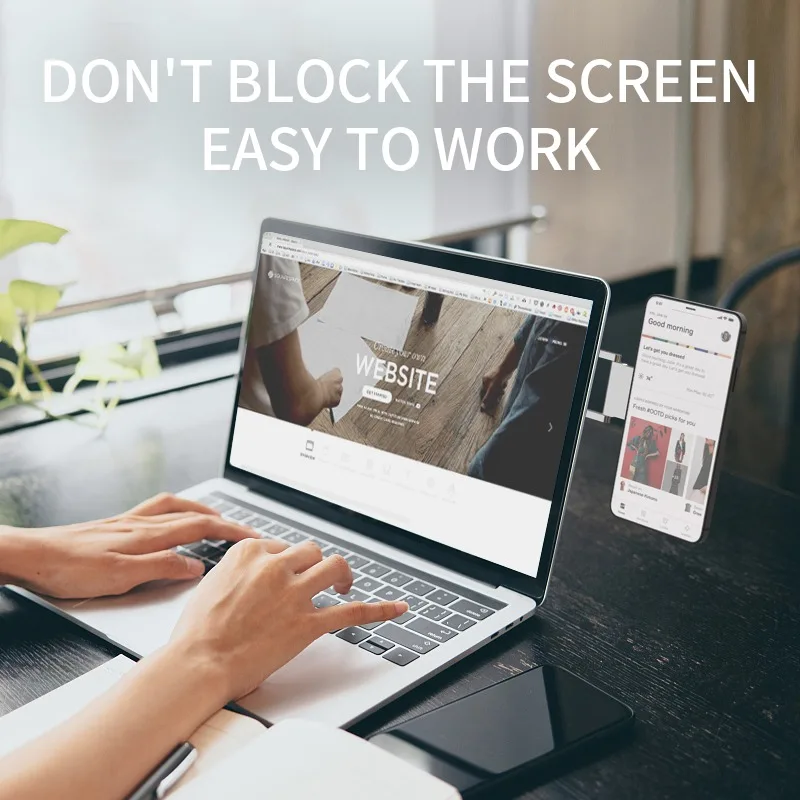 3 In 1 Adjustable Laptop Stand Magnetic Laptop Phone Holder Side Mount Clip for Laptop Expansion Bracket Slim Smartphone Stand