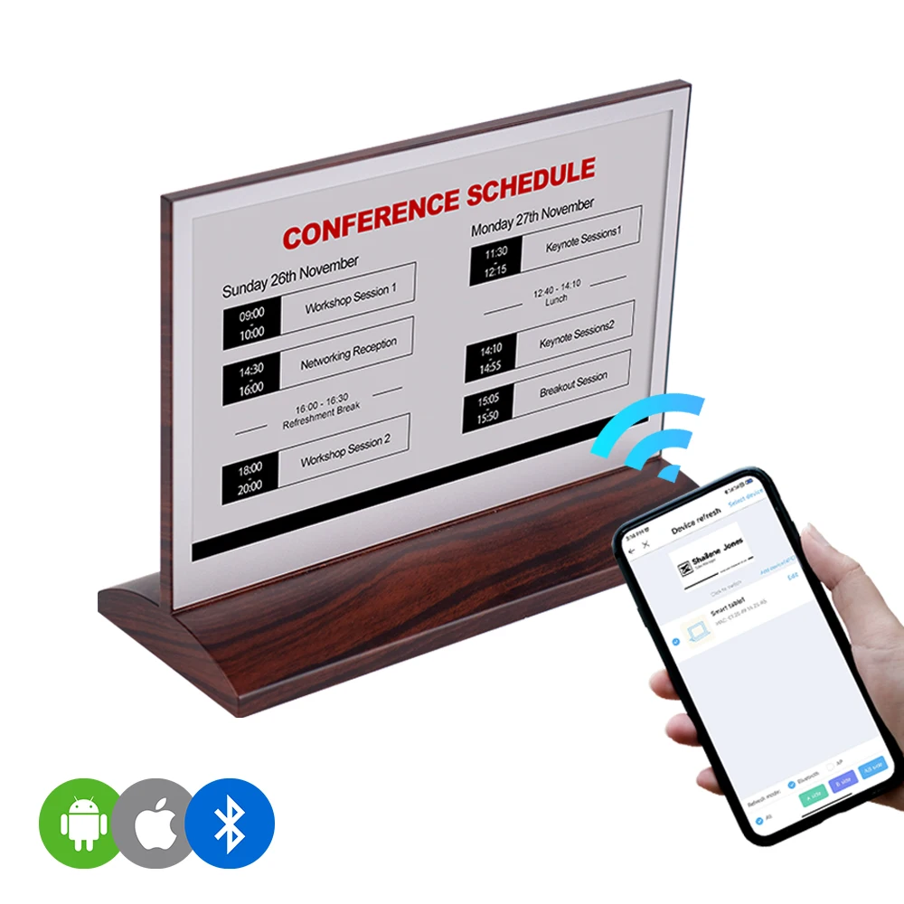 Double-Sided Electronic Name Tag BLE E-Ink Epaper Desktop Name Plate Stand For Meeting Conference