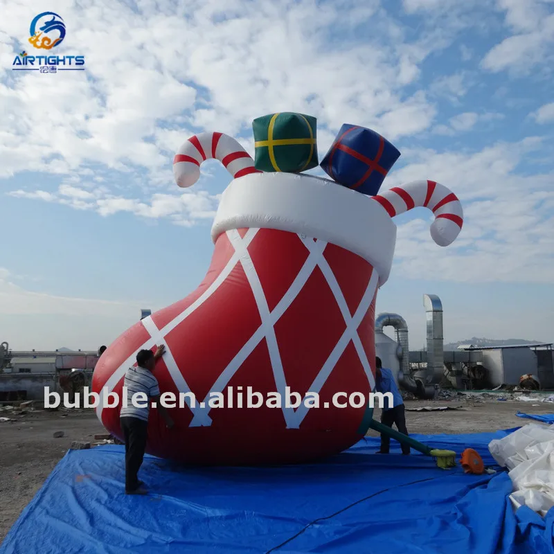 Hot Sale Giant Red Inflatable Christmas Sock With Candy Cane Christmas Boot Air Balloon