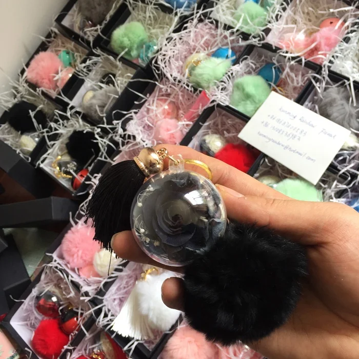 Hot Key Chains Real Natural Preserved Roses In Glass Ball