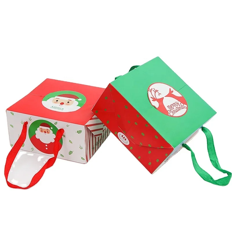 2024 Christmas red green cookie boxes food bakery treat boxes with handle candy apples cartoon gift packaging box