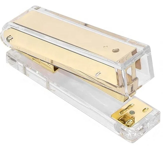Luxury Office Desktop Clear Acrylic Gold Paper Stapler For Office School Home Gift