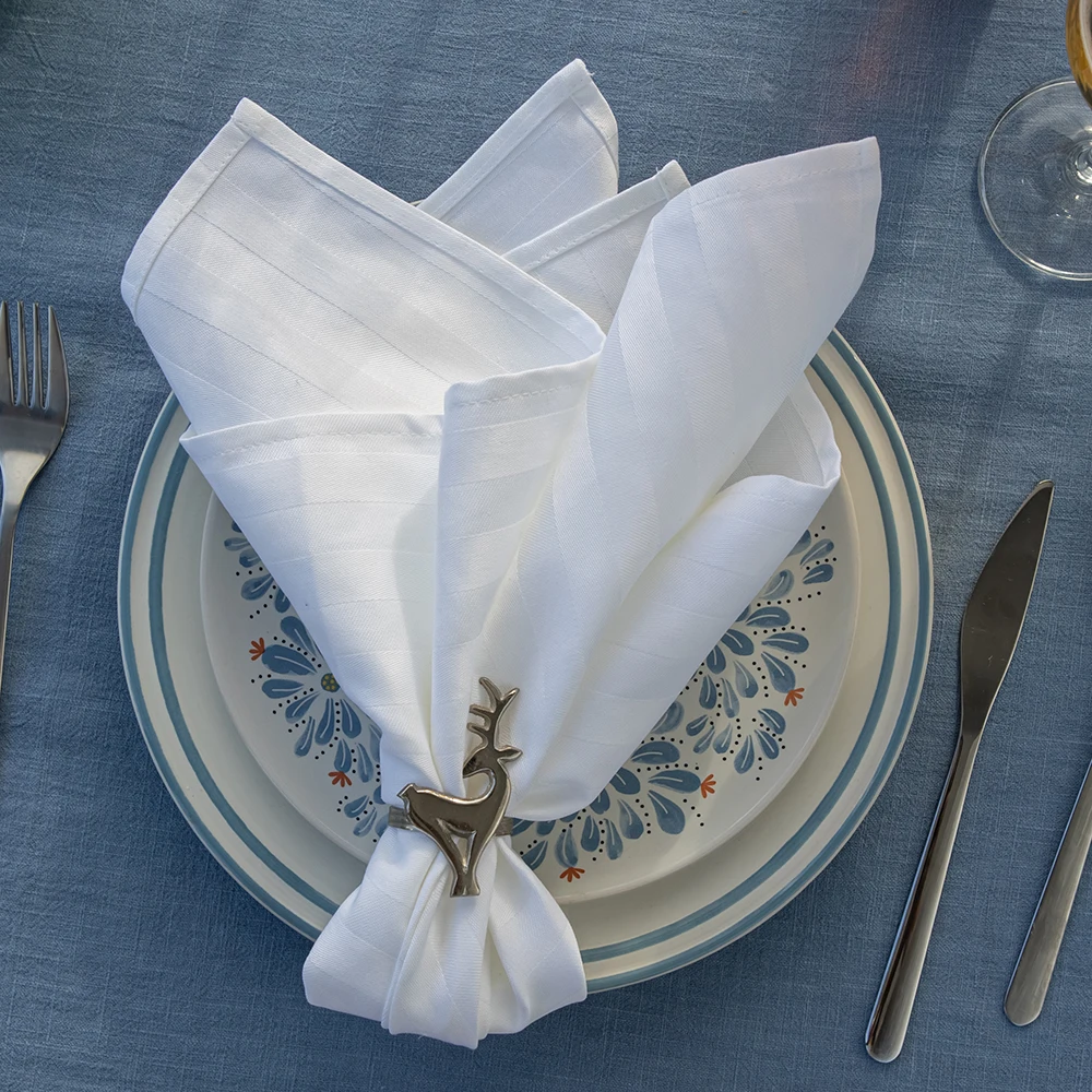 Custom Logo 100% linen table napkin hand hemstitch embroidery table wedding napkin