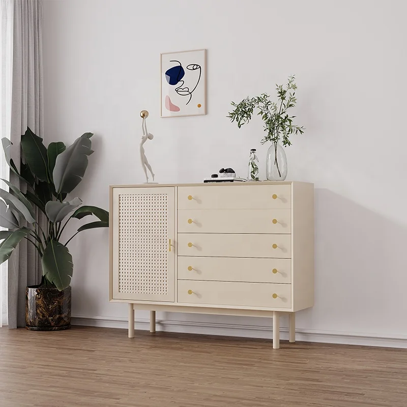 Rattan Furniture Manufacturer White 1 Door 5 Drawer Wooden Cabinet Furniture For Living Room