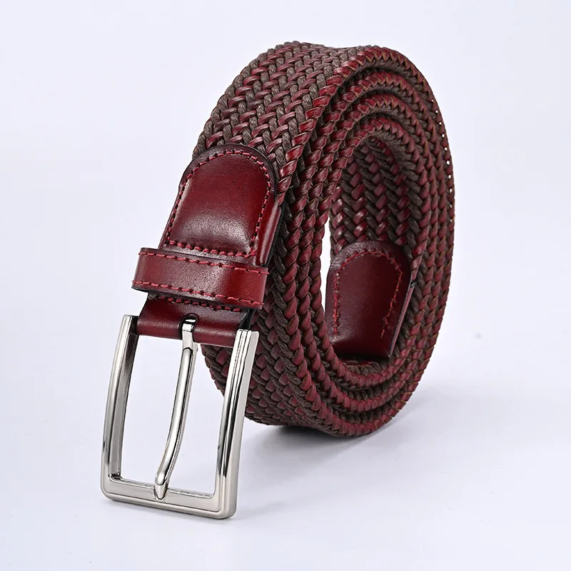 New Trending Business Men Suits Zinc Alloy Pin Buckle Adjustable Regenerated Leather Braided Cotton Belt for Meeting Travelling