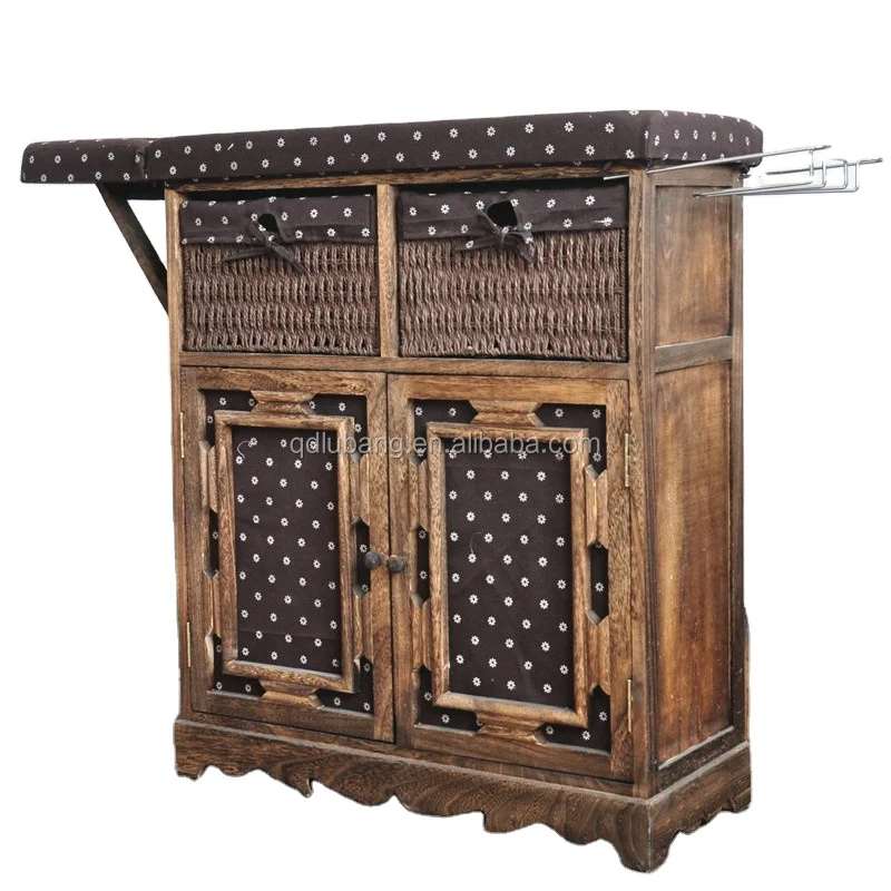 home furniture wooden folding ironing board with storage drawers