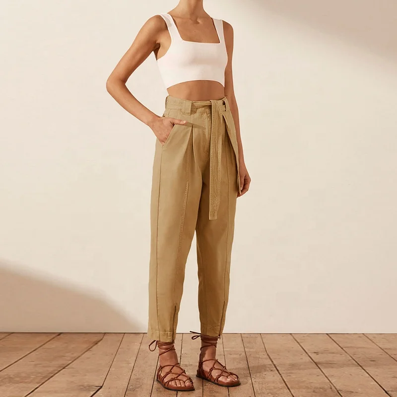 Summer New Fashion Solid Cotton Linen Trousers Casual High Waist Loose Wide Leg Pant For Ladies Harem Pants