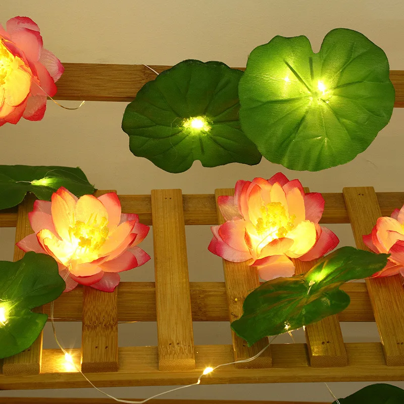 Led Vivid Lotus Flower String Light String For Home Garden Decoration Holiday Party Event Indoor Outdoor Decor